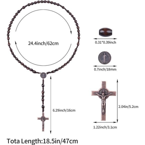 Handmade Wooden Catholic Rosary, Cross Pendant Necklace - Picture 6 of 7
